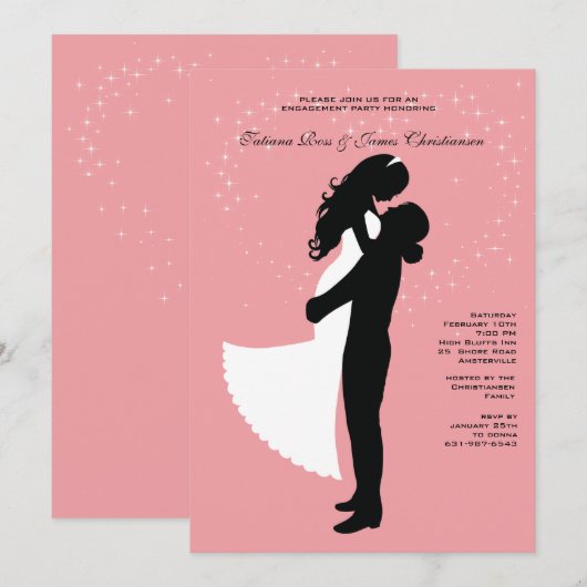 Engaged Couple Silhouette - Engagement Party Invit Kaart (Voorkant / Achterkant)