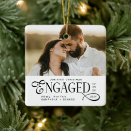 Engaged Couples 2 Photos Stylish First Christmas Keramisch Ornament