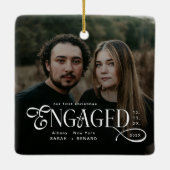 Engaged Couples 2 Photos Stylish First Christmas Keramisch Ornament (Achterkant)