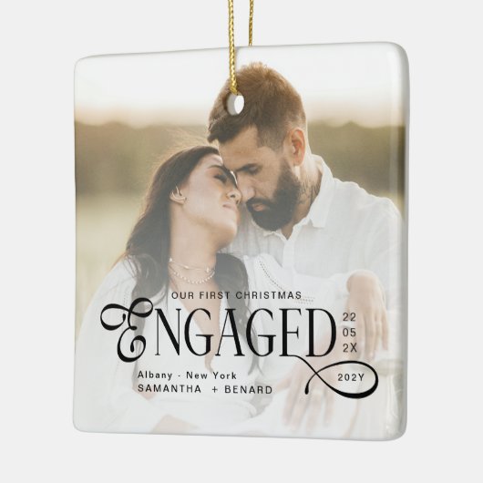 Engaged Couples 2 Photos Stylish First Christmas Keramisch Ornament (Links)