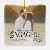 Engaged Couples 2 Photos Stylish First Christmas Keramisch Ornament (Achterkant)