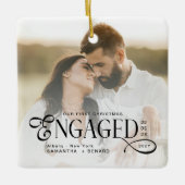 Engaged Couples 2 Photos Stylish First Christmas Keramisch Ornament (Voorkant)