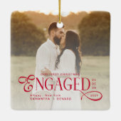 Engaged Couples 2 Photos Stylish First Christmas Keramisch Ornament (Achterkant)