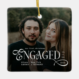 Engaged Couples 2 Photos Stylish First Christmas Keramisch Ornament