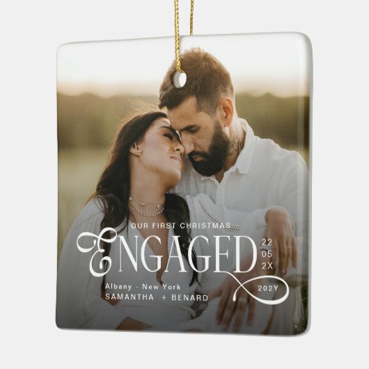 Engaged Couples 2 Photos Stylish First Christmas Keramisch Ornament (Links)