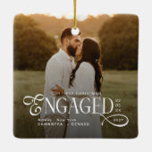 Engaged Couples 2 Photos Stylish First Christmas Keramisch Ornament (Achterkant)