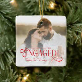 Engaged Couples 2 Photos Stylish First Christmas Keramisch Ornament