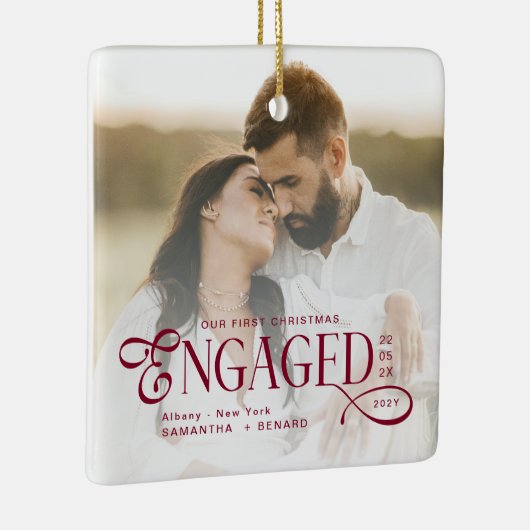 Engaged Couples 2 Photos Stylish First Christmas Keramisch Ornament (Rechts)