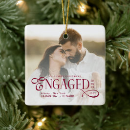 Engaged Couples 2 Photos Stylish First Christmas Keramisch Ornament