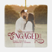 Engaged Couples 2 Photos Stylish First Christmas Keramisch Ornament (Achterkant)