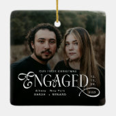 Engaged Couples 2 Photos Stylish First Christmas Keramisch Ornament (Achterkant)