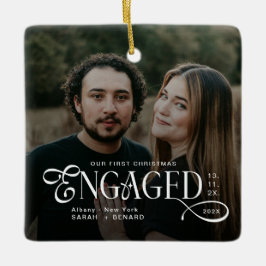 Engaged Couples 2 Photos Stylish First Christmas Keramisch Ornament