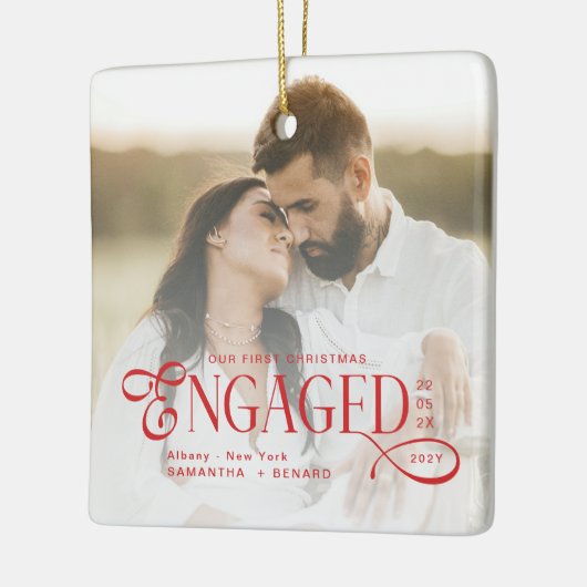 Engaged Couples 2 Photos Stylish First Christmas Keramisch Ornament (Links)