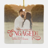 Engaged Couples 2 Photos Stylish First Christmas Keramisch Ornament (Achterkant)
