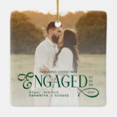 Engaged Couples 2 Photos Stylish First Christmas Keramisch Ornament (Achterkant)