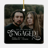 Engaged Couples 2 Photos Stylish First Christmas Keramisch Ornament (Achterkant)