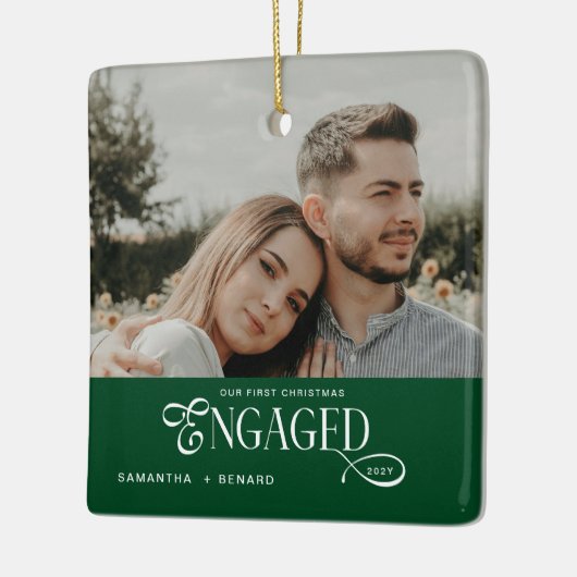 Engaged Couples  Photo Stylish First Christmas Cer Keramisch Ornament (Links)
