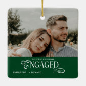 Engaged Couples Photo Stylish First Christmas Cer Keramisch Ornament (Achterkant)