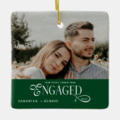 Engaged Couples Photo Stylish First Christmas Cer Keramisch Ornament (Voorkant)