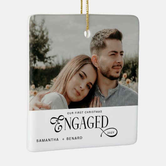 Engaged Couples  Photo Stylish First Christmas Keramisch Ornament (Rechts)
