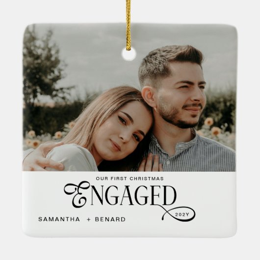Engaged Couples  Photo Stylish First Christmas Keramisch Ornament (Achterkant)