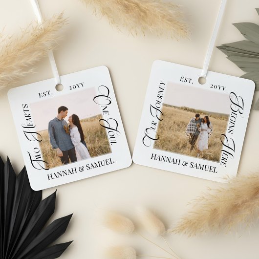 Engaged Couples Photo Two Hearts One Soul Keepsake Metalen Ornament