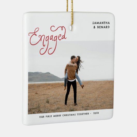 Engaged Couples Photo Whimsical Keramisch Ornament (Rechts)