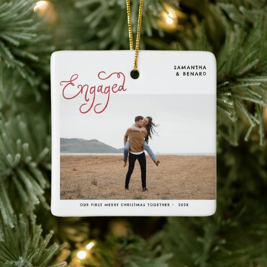  Engaged Couples Photo Whimsical  Keramisch Ornament (Boom)