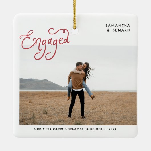  Engaged Couples Photo Whimsical  Keramisch Ornament (Achterkant)