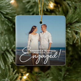 Engaged Elegant Script Overlay Verloving Foto Keramisch Ornament