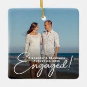 Engaged Elegant Script Overlay Verloving Foto Keramisch Ornament (Voorkant)