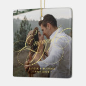 Engaged gold calligraphy script 2 photos keepsake keramisch ornament (Links)