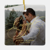 Engaged gold calligraphy script 2 photos keepsake keramisch ornament (Voorkant)