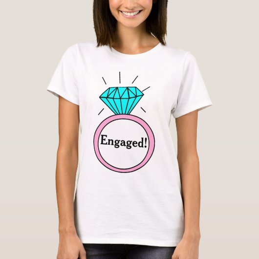 Engaged! Grote Cartoon Diamond Ring T-Shirt (Voorkant)