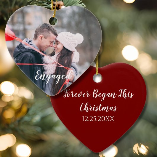 Engaged Heart Photo Forever Began this Christmas Keramisch Ornament