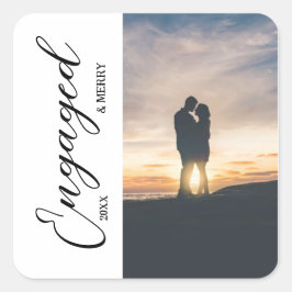 Engaged & Merry Couple Photo Vierkante Sticker