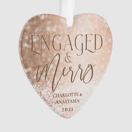 Engaged & Merry Gold White Twinking Lights Foto Ornament (voorkant)