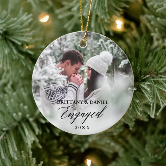 Engaged Modern Calligraphy Couple Photo Keramisch Ornament (Boom)