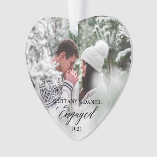 Engaged Modern Calligraphy Heart Couple Photo Ornament (voorkant)