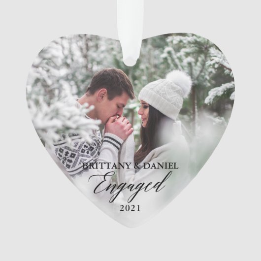 Engaged Modern Calligraphy Heart Couple Photo Ornament (voorkant)