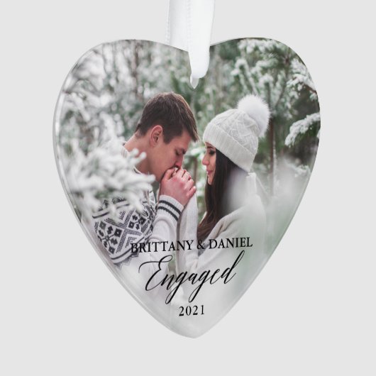 Engaged Modern Calligraphy Heart Couple Photo Ornament (voorkant)
