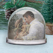 Engaged simple elegant script 2 photos keepsake sneeuwbol