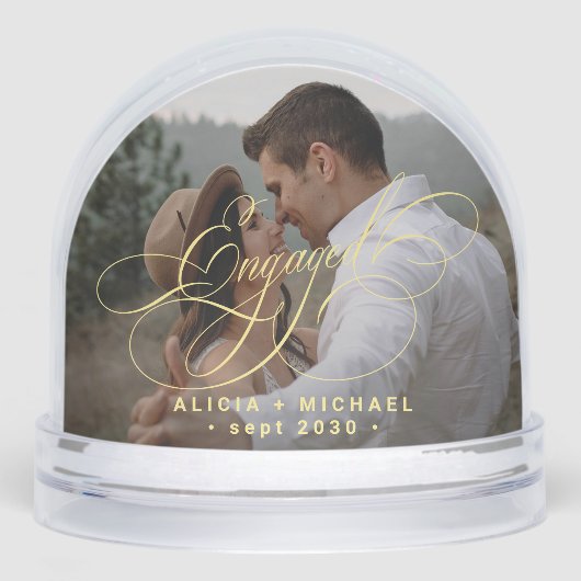 Engaged simple elegant script 2 photos keepsake sneeuwbol (Voorkant)