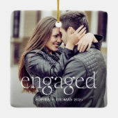 Engaged | Stylish Elevated Text and Two Photos Keramisch Ornament (Achterkant)