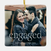 Engaged | Stylish Elevated Text and Two Photos Keramisch Ornament (Voorkant)