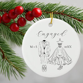 Engaged Wedding Dress Suit Black and White Photo Keramisch Ornament