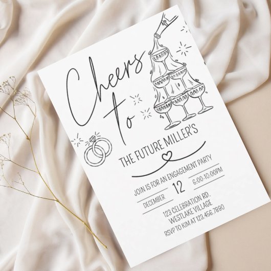 Engagement, Cheers, Modern, wedding Kaart