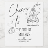 Engagement, Cheers, Modern, wedding Wijn Etiket (Enkel label)