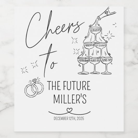 Engagement, Cheers, Modern, wedding Wijn Etiket (Enkel label)