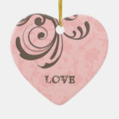 Engagement First Kerstroze Heart Swirl Keramisch Ornament (Voorkant)
